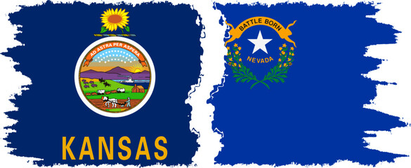 Nevada and Kansas states grunge brush flags connection, vector