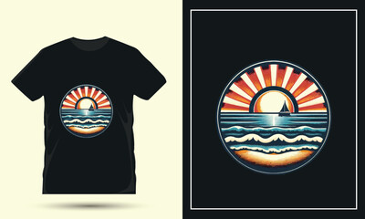 Retro sea beach view t shirt design