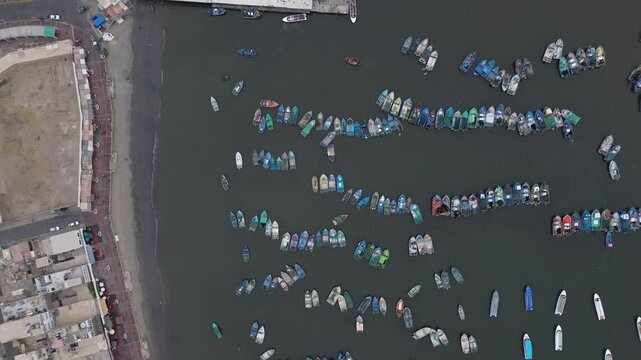 4k 30fps paracas beach with colors boats in peru drone shoot 1