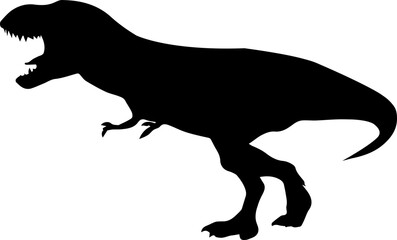 T-rex tyrannosaurus silhouette. Vector illustration growling screaming tyrannosaurus rex dinosaur silhouette isolated on white background. Standing dino logo icon, side view.