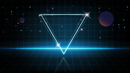 Retro background futuristic landscape 1980s style. Synthwave wireframe landscape.Digital retro landscape cyber surface. 80s party background.	