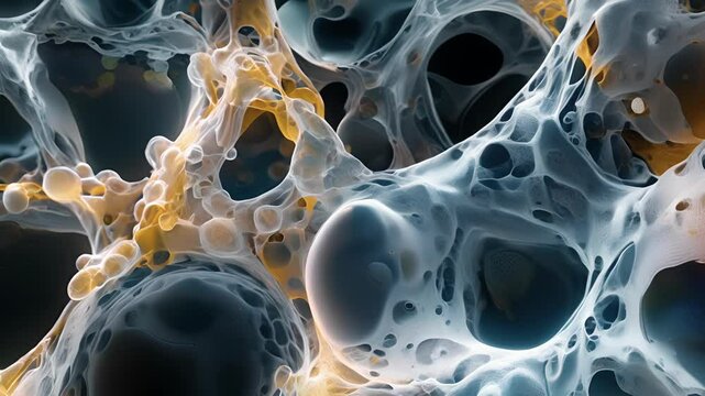 A closeup of osteoblasts in this image reveals the intricate arrangement of their cytoskeletal elements necessary for bone formation and organization.