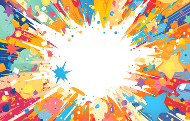 Vector cartoon explosion of colorful splashes with white space in the center for text or design