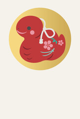 2025　年賀状　テンプレート　土鈴　巳年　巳　へび年　かわいい　シンプル　フレーム　背景