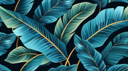 Exotic handdrawn tropical flower pattern on a luxurious dark background for vintage 3D design.