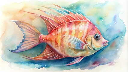 Elegant watercolor depiction of a flame angelfish.