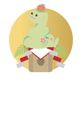 年賀　2025　はがきテンプレート　フレーム　鏡餅　巳年　巳　へび　かわいい　シンプル　背景　イラスト