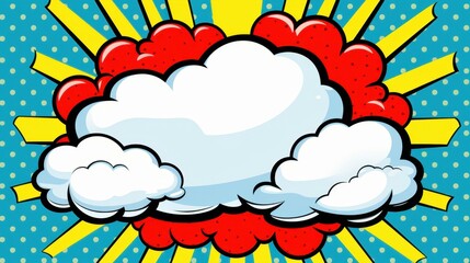 Vibrant comic book explosion illustration with exaggerated clouds and lines, perfect for design projects.