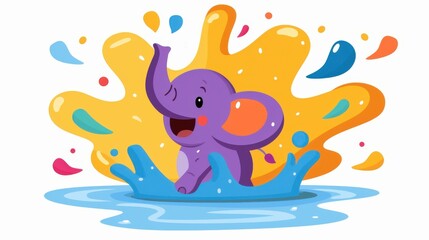 Vibrant Holi illustration with colorful splashes and a stylized elephant.