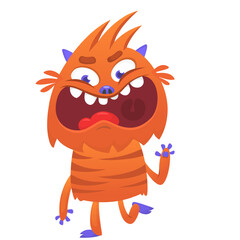 Funny cartoon monster character. Illustration of cute and happy alien creature for Halloween party decoration or package design. Vector isolated