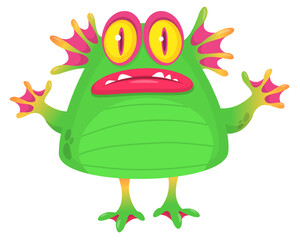 Fototapeta premium Funny cartoon monster character. Illustration of cute and happy alien creature for Halloween party decoration or package design. Vector isolated