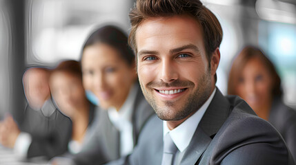 Obraz premium Corporate business team and manager in a meeting copy space. Generative AI