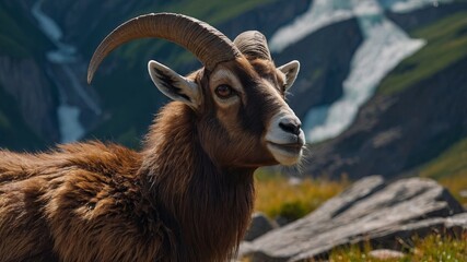 Fototapeta premium Mouflon Goat at Glacier National Park USA.