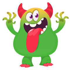 Fototapeta premium Funny cartoon monster character. Illustration of cute and happy alien creature for Halloween party decoration or package design. Vector isolated