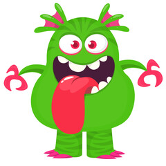 Fototapeta premium Funny cartoon monster character. Illustration of cute and happy alien creature for Halloween party decoration or package design. Vector isolated