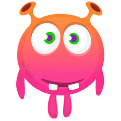 Funny cartoon monster character. Illustration of cute and happy alien creature for Halloween party decoration or package design. Vector isolated