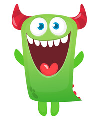 Funny cartoon monster character. Illustration of cute and happy alien creature for Halloween party decoration or package design. Vector isolated