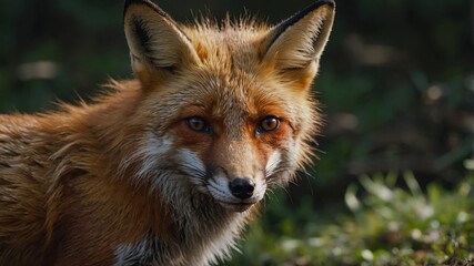 Obraz premium Injured wild red fox, vulpes vulpes, with wound on head approaching Ill animal in nature.