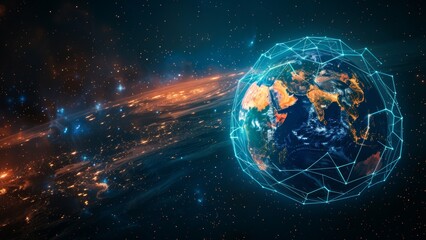 Fototapeta premium Global network connection over planet Earth in space. 3D Rendering