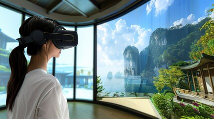 Fototapeta premium A virtual reality language immersion program with realistic conversation simulations