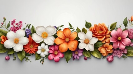Obraz premium 8K Ultra HD detailed. realistic flower border illustration horizontal, white solid background empty space text