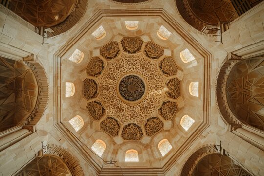 Intricate Dome Ceiling of a Historic Mosque