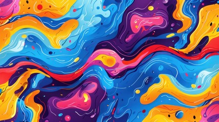 Vibrant abstract fluid art illustration featuring bold swirls of colors, creating a dynamic and energetic pattern for creative design projects.