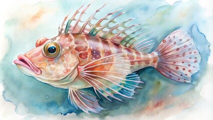 Gentle watercolor painting of a longnose hawkfish.