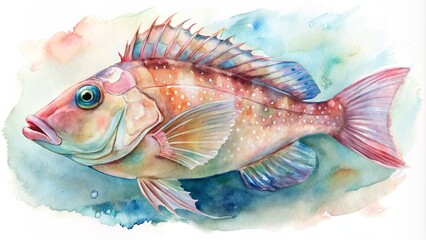 Elegant watercolor depiction of a flasher wrasse.