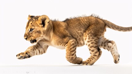 a baby lion cub walking
