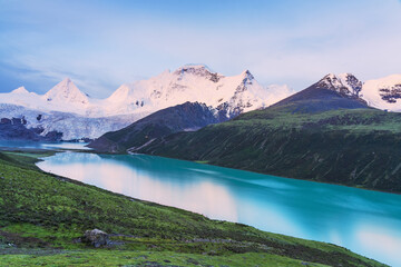 Beautiful Scenery of Sapu Sacred Mountain and Plateau Lakes in Xizang, China