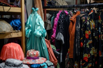 Assortment of Garments Hung on a Rack in a Clothing Store