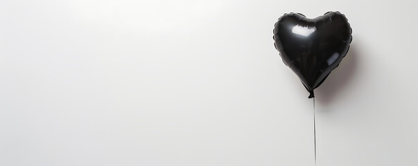 A vibrant  black heart shaped balloon floats against a white romance love background.