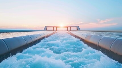Powerful hydroelectric dam harnessing clean energy from rushing water for sustainable electricity production.