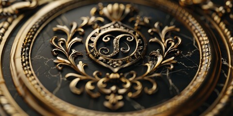 Ornate Golden Monogram on Black Marble