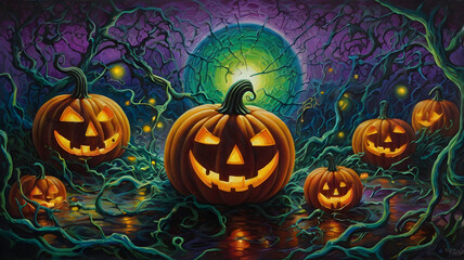 halloween background with pumpkin and bats