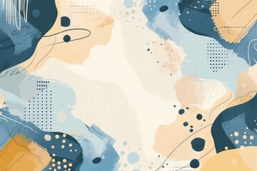 Abstract geometric shapes in beige blue soft colors. Splash flow decoration draw paint background template