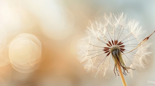 Condolence grieving card loss funerals support. Beautiful elegant dandelion on a neutral background for sending words of support and comfort.