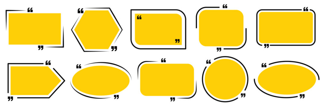 Quote box frame, big set. Quote text in speech bubble. Quote box icon. Blank template quote text info design boxes quotation bubble blog quotes symbols.