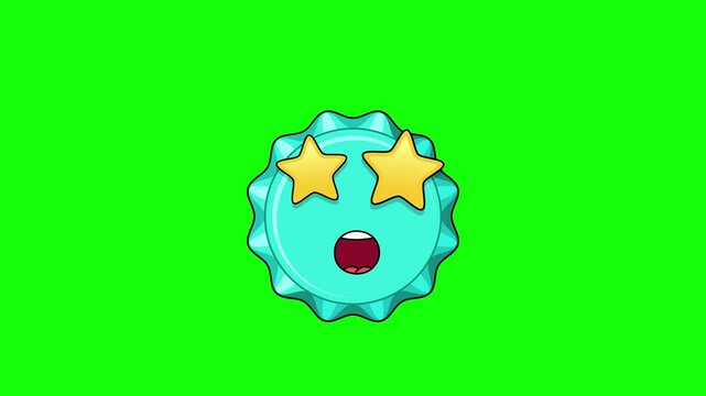 bottle cap character of Grinning face with star eyes, expression of amazing, impressive