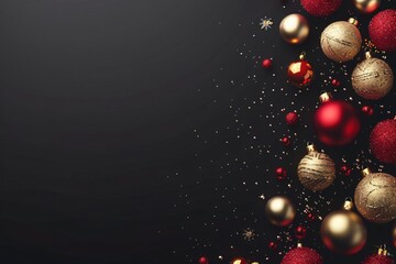 a group of red and gold ornaments on a black background