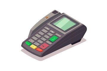 Payment terminal engraving sketch hand drawn color raster illustration. Scratch board style imitation. Hand drawn image.