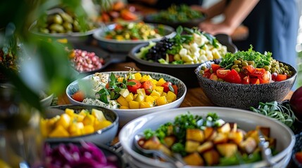Plant-Based Nutrition - A spread of colorful nutritious vegan dishes -