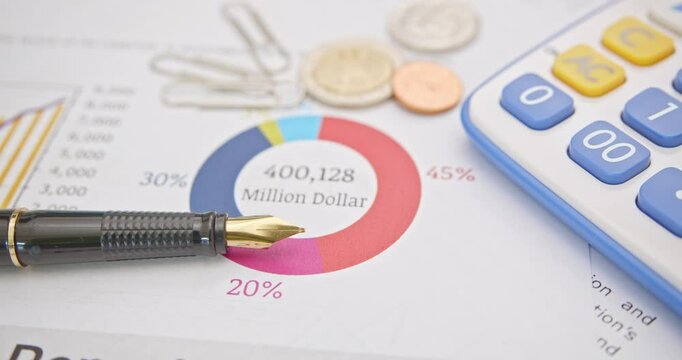 Pen atop a business or corporate financial report, anticipating review by financial and investment experts prior to public disclosure. Illustrating financial analysis and investment insight concept.