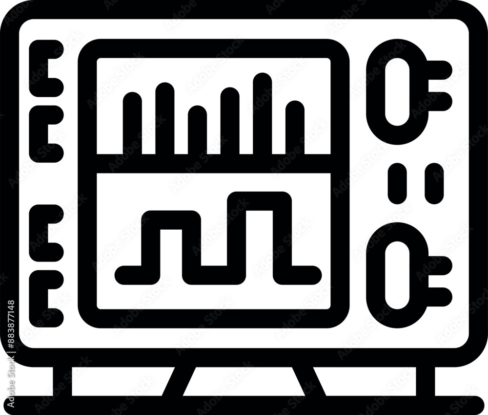 Poster bold line icon of a digital oscilloscope displaying various waveforms and measurement parameters