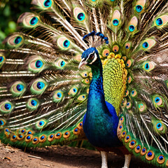 Fototapeta premium AI-generated blue and green peacocks