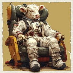 Fototapeta premium A cow in a astronaut suit sticker, full body, space gear, sticker art design