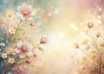 Fototapeta premium Softly illuminated watercolor background features delicate flowers, subtle texture, and gentle hues, evoking a sense of serenity and worship, perfect for spiritual designs.