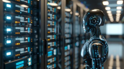 Futuristic AI Hub Silver Azure Server Room