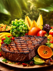 delicious meal, perfectly grilled barbecue meats, savored a decadent dessert, food cooked has a unique flavor, especially when the barbecue includes both savory meats and sweet desserts